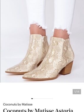 Coconuts by Matisse Gold Snake-Print Pointed Ankle Boots